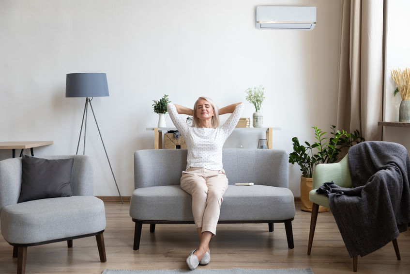 señora en el salón de su casa ideal